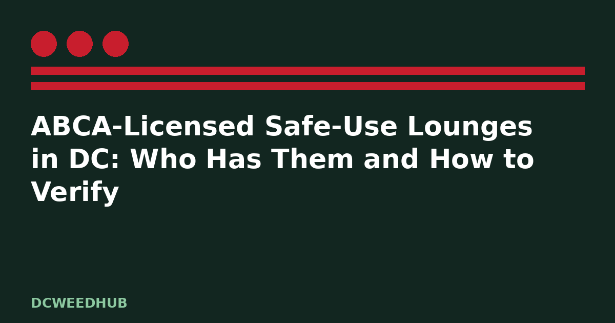 Dc cannabis lounge: illustrative DCWeedHub graphic for “ABCA-Licensed Safe-Use Lounges in DC: Who Has Them and How to Verify”, DC flag stars and bars motif