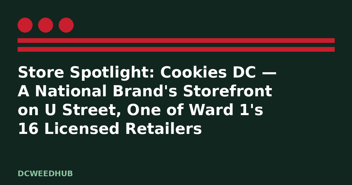 Cookies dc: illustrative DCWeedHub graphic for “Store Spotlight: Cookies DC — A National Brand's Storefront on U Street, One of Ward 1's 16 Licensed Retailers”, DC flag stars and bars motif