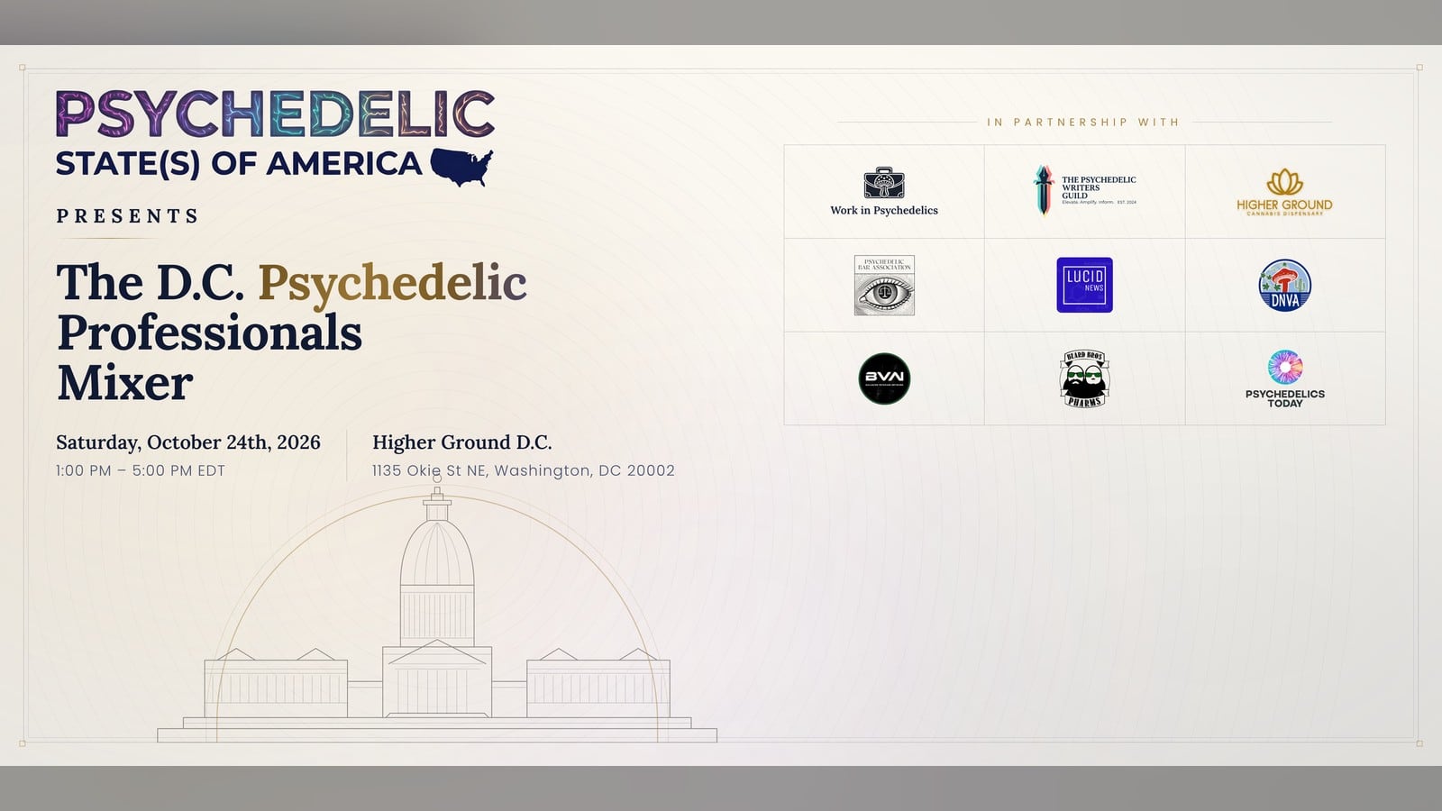 D.C. Psychedelic Professionals Mixer flyer – Higher Ground DC Cannabis Dispensary, Washington DC